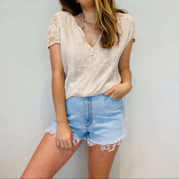 Language Tops - CLEARANCE cream lace button lightweight top